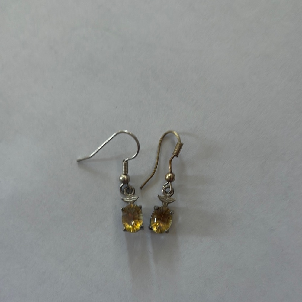 Silver dangle Earrings with yellow gemstone whale tail design fishhook post